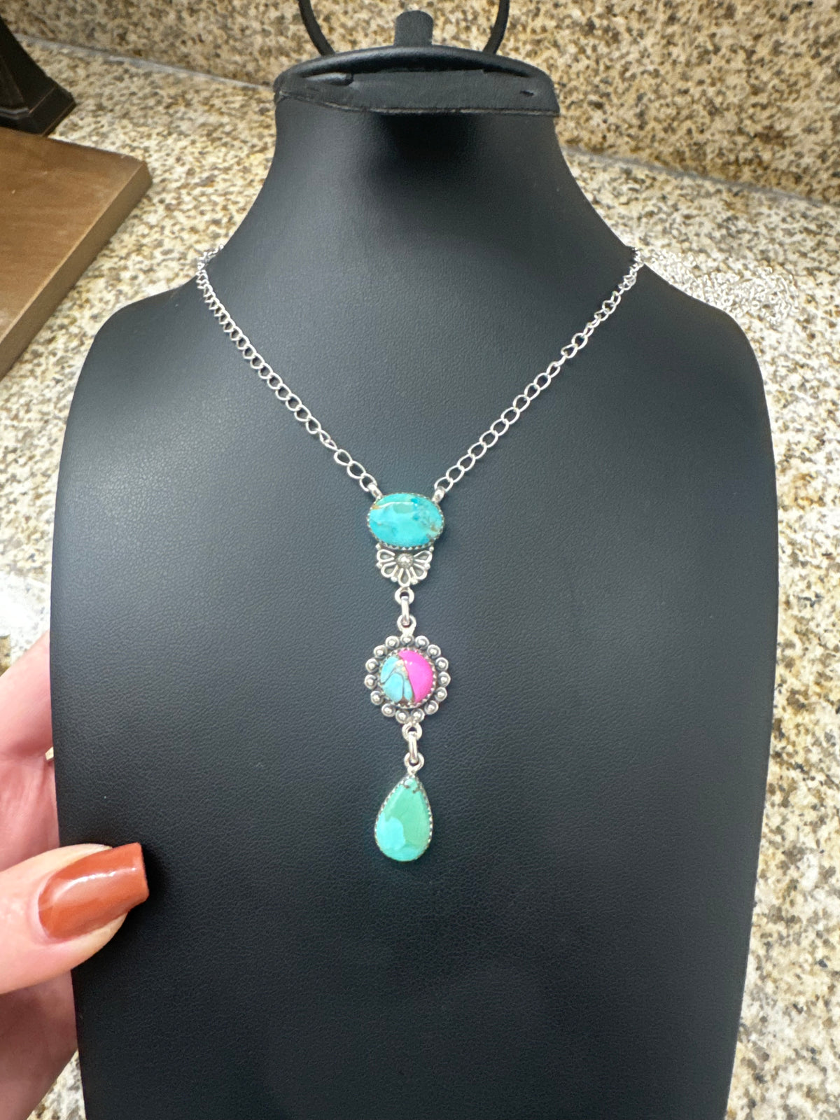 Turquoise and cotton candy drop necklace