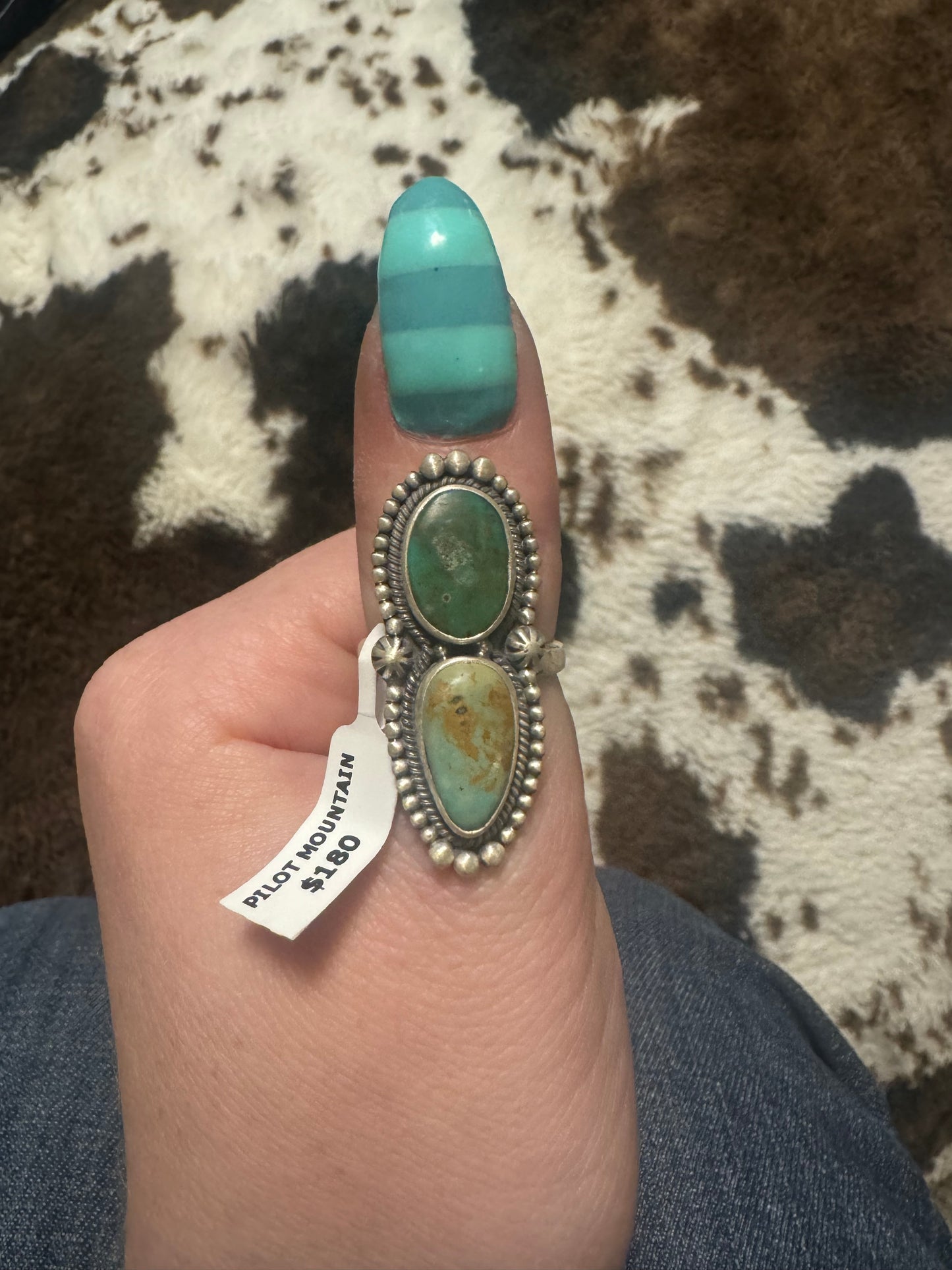 Pilot mountain two stone adjustable turquoise ring