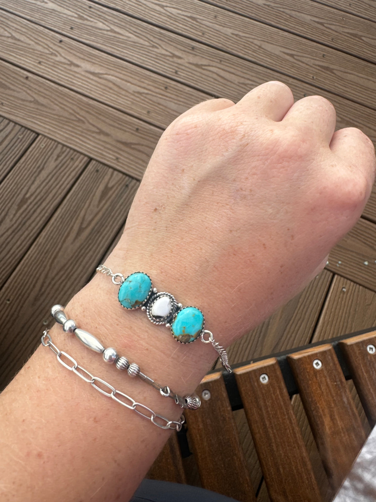White Buffalo and turquoise chain bracelet