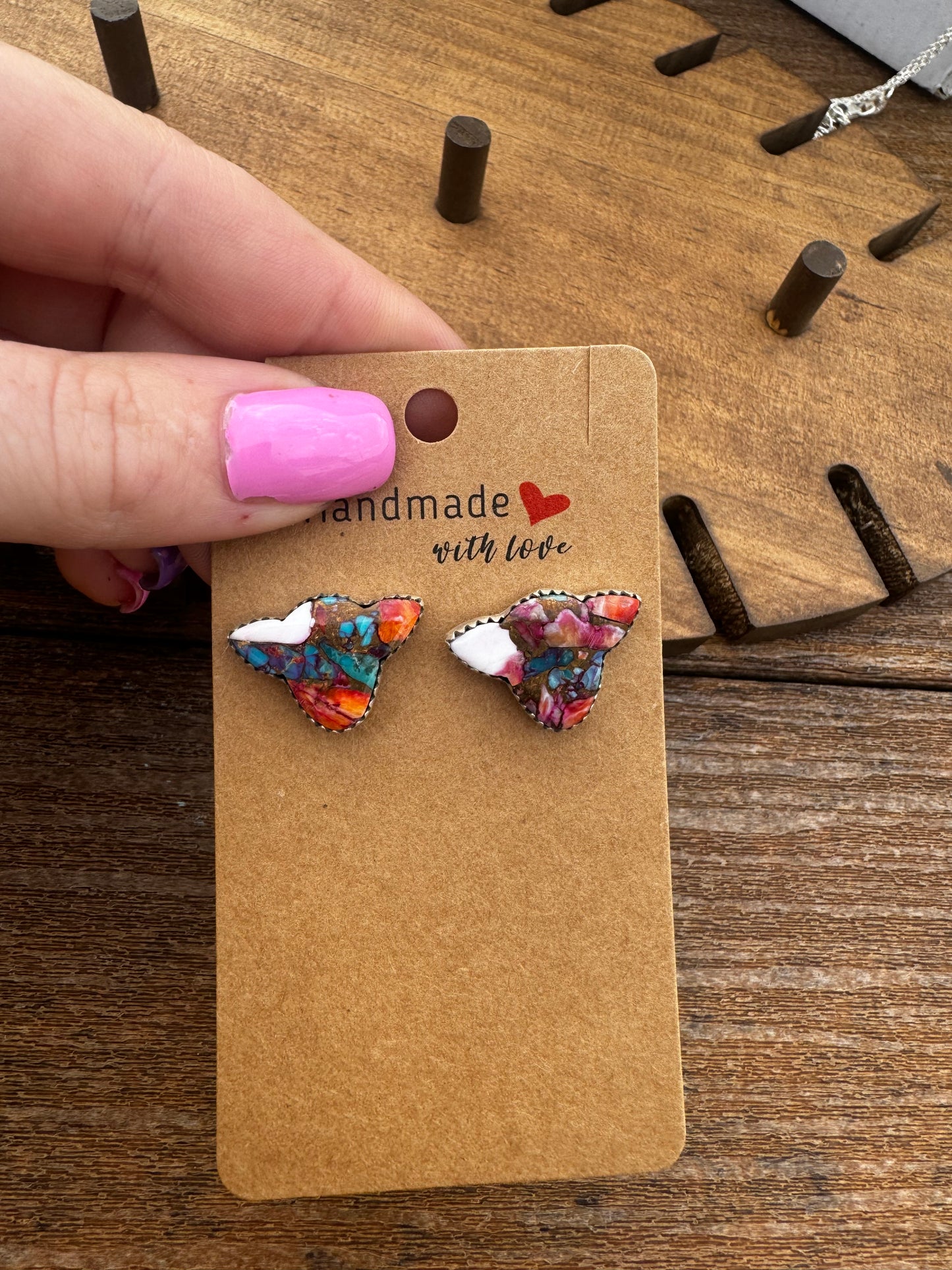 Pink dahlia cow head stud earrings