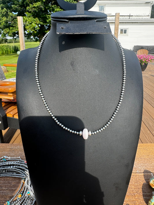 3mm pearl pink conch saucer 14.5” choker necklace