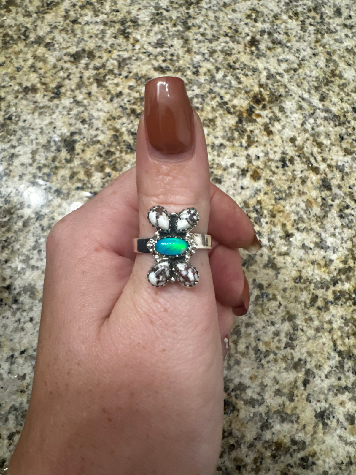 Wild horse and opal adjustable ring
