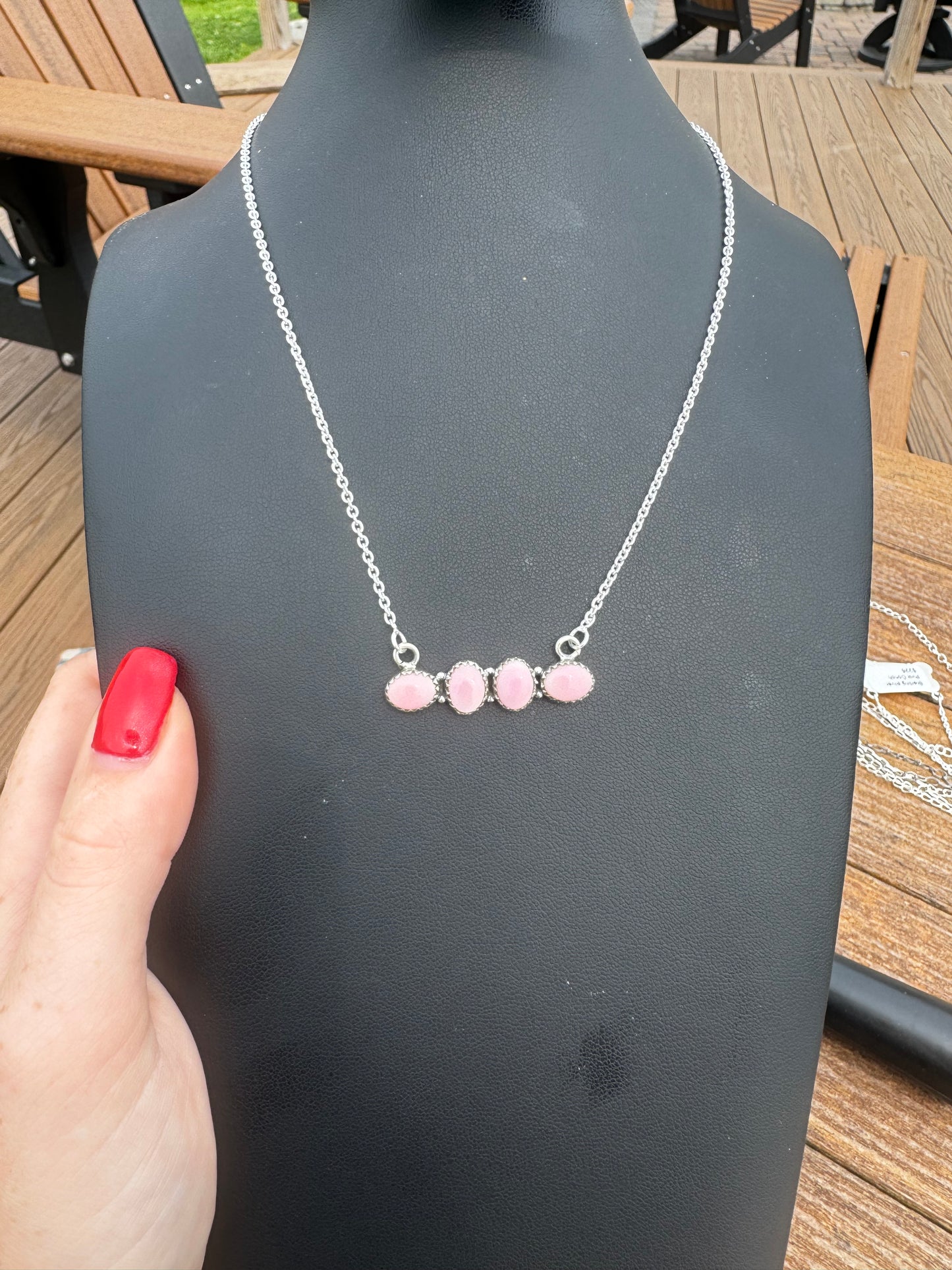 Pink conch 4 stone necklace
