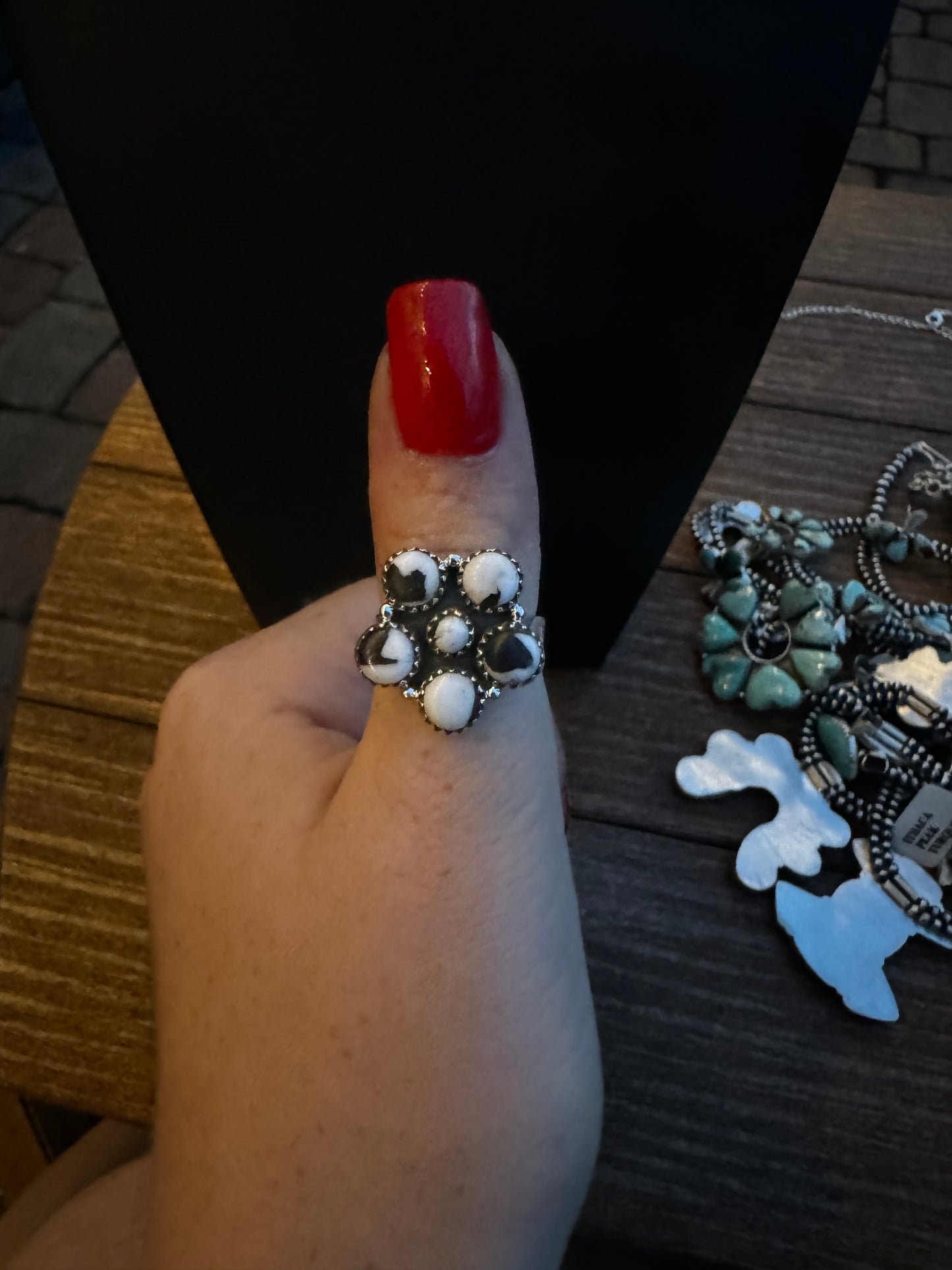 White Buffalo flower cluster ring