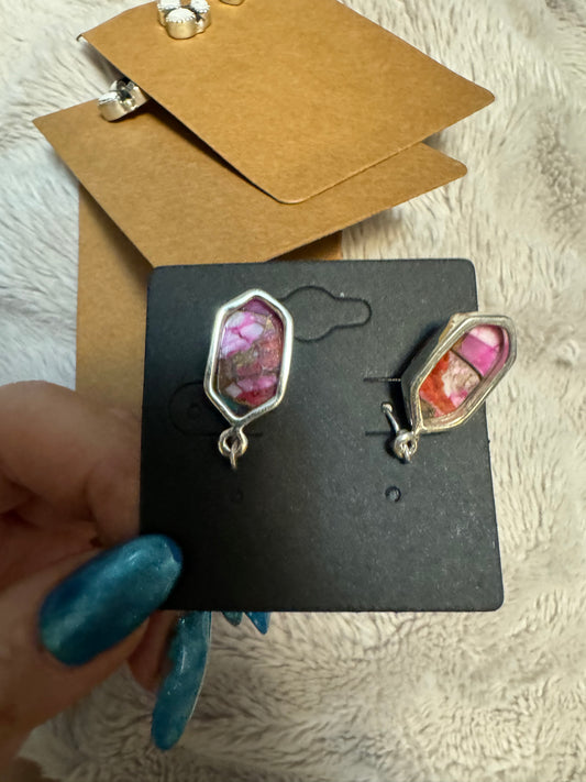 Pink dahlia dangle earrings