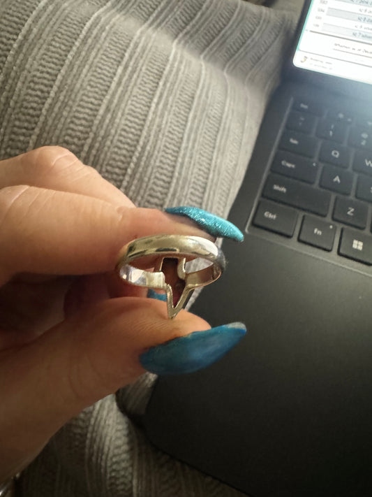 Sz 7 pink dahlia lightning bolt ring