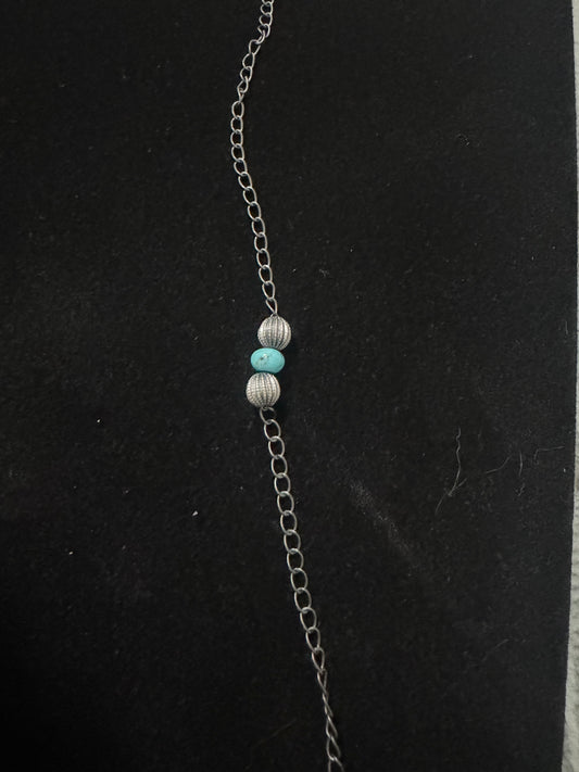 Melon pearl and turquoise chain bracelet