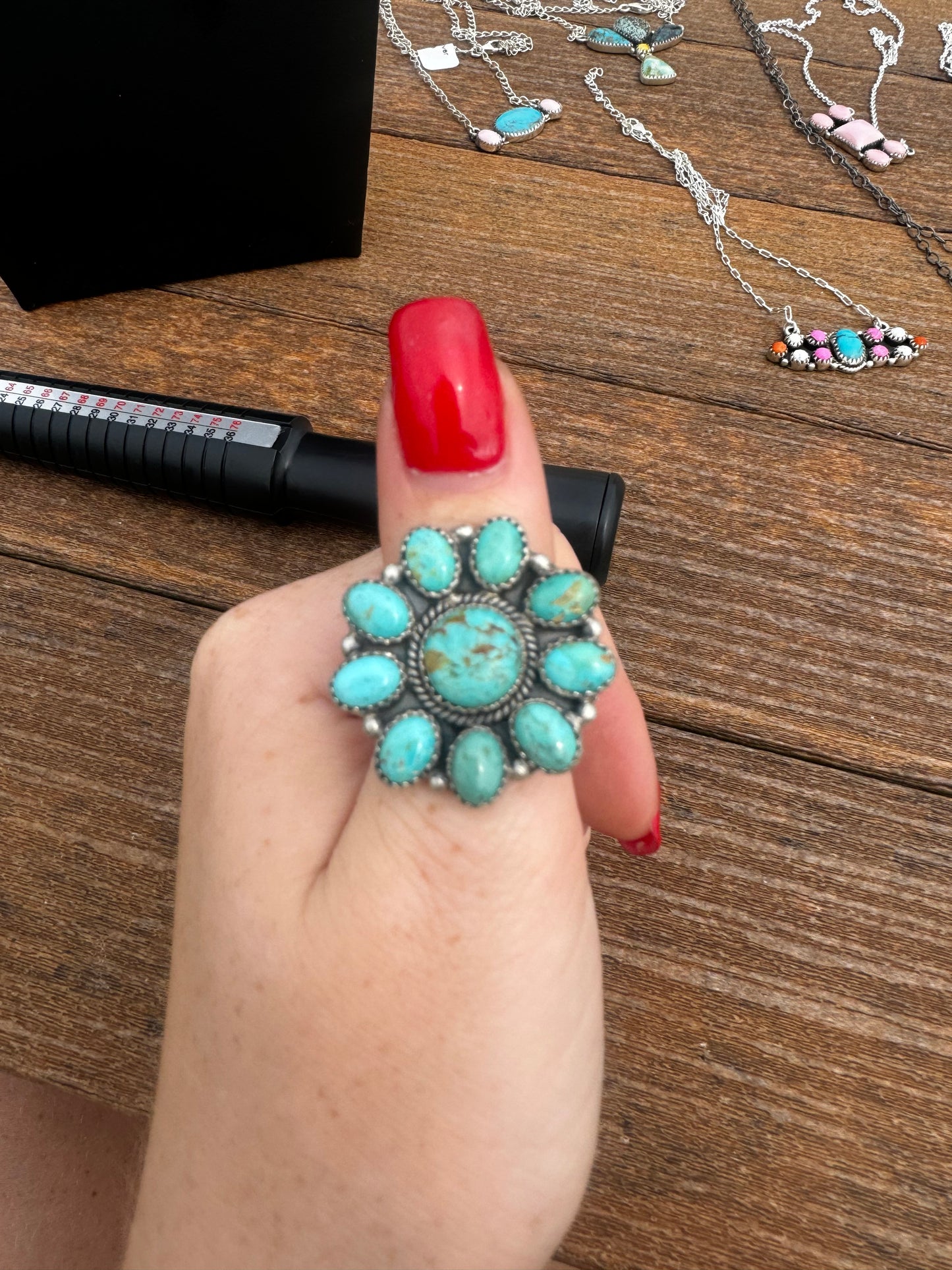 Turquoise cluster adjustable ring