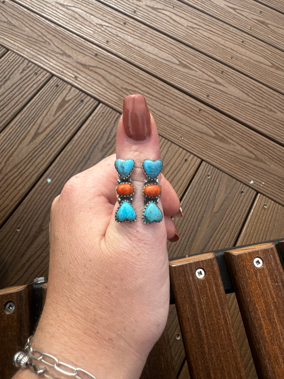 Turquoise and orange Mojave floater ring