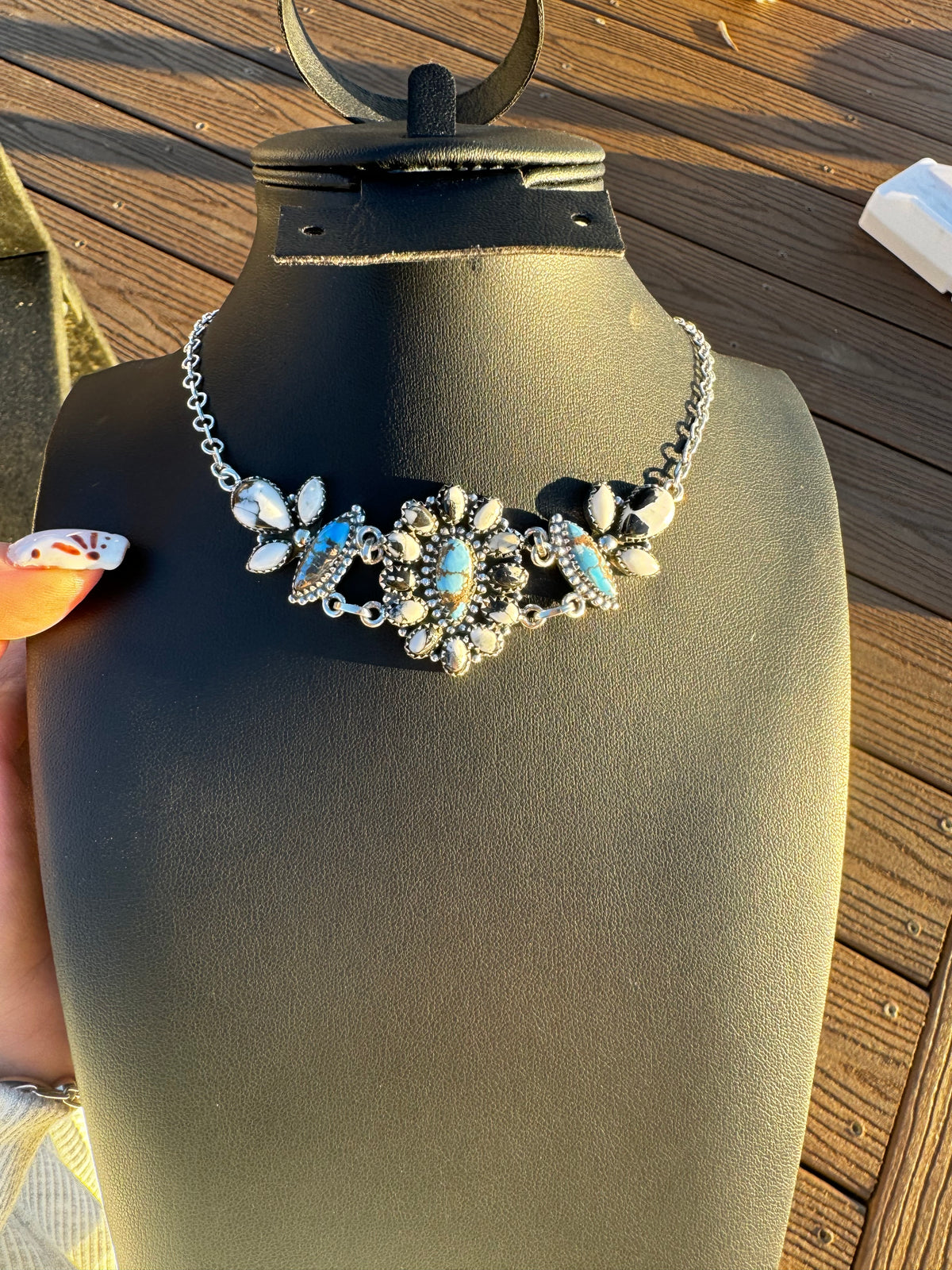 Golden hills turquoise and white buffalo choker necklace