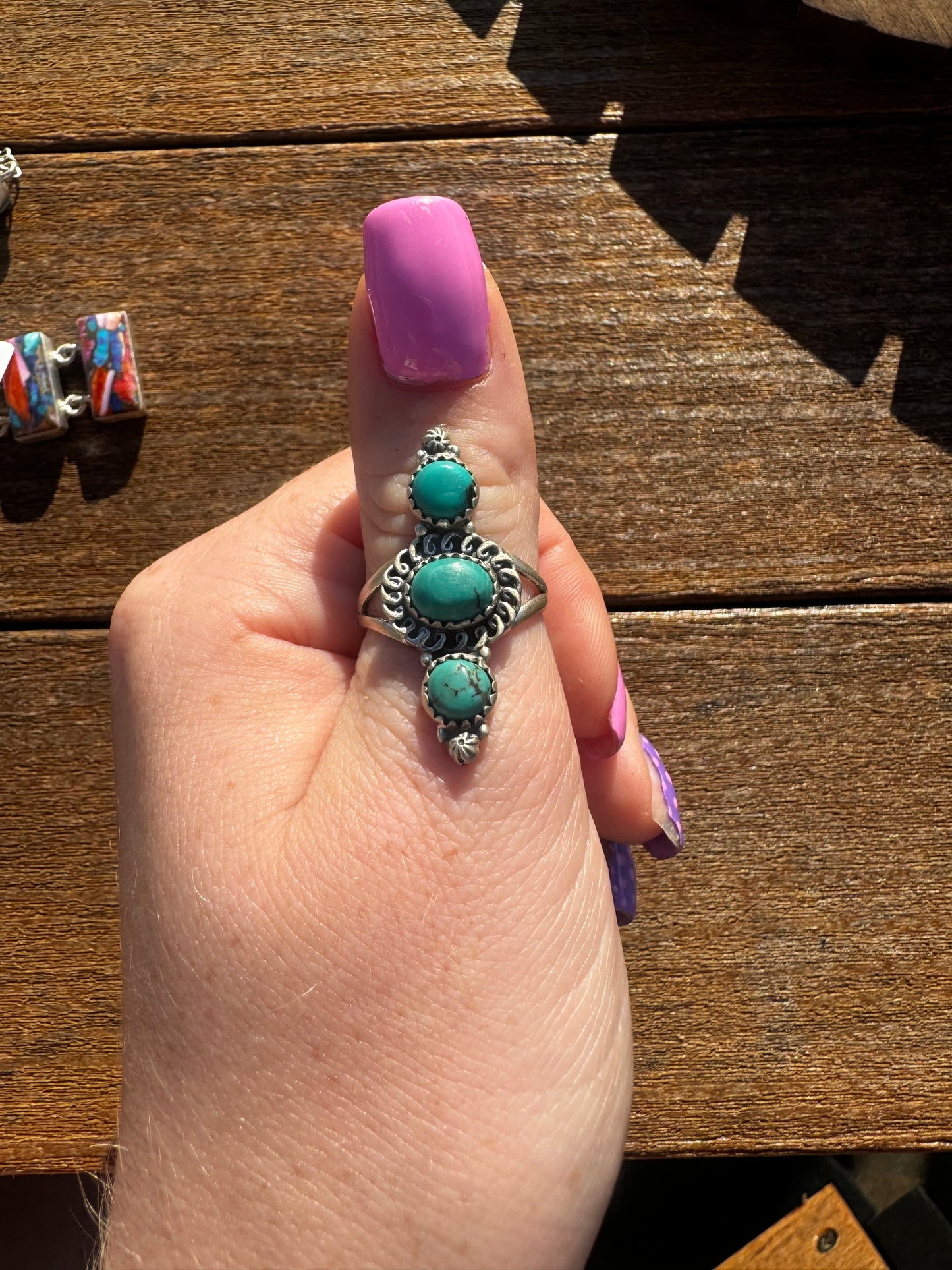 Sz 8 three stone turquoise ring