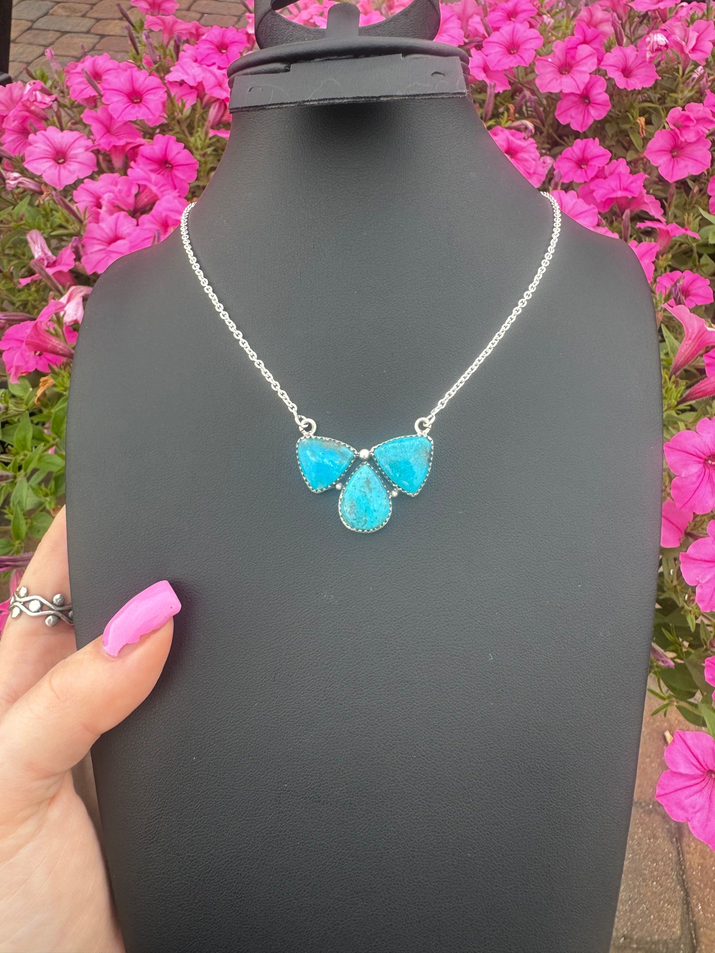 Ithica peak turquoise 3 stone necklace
