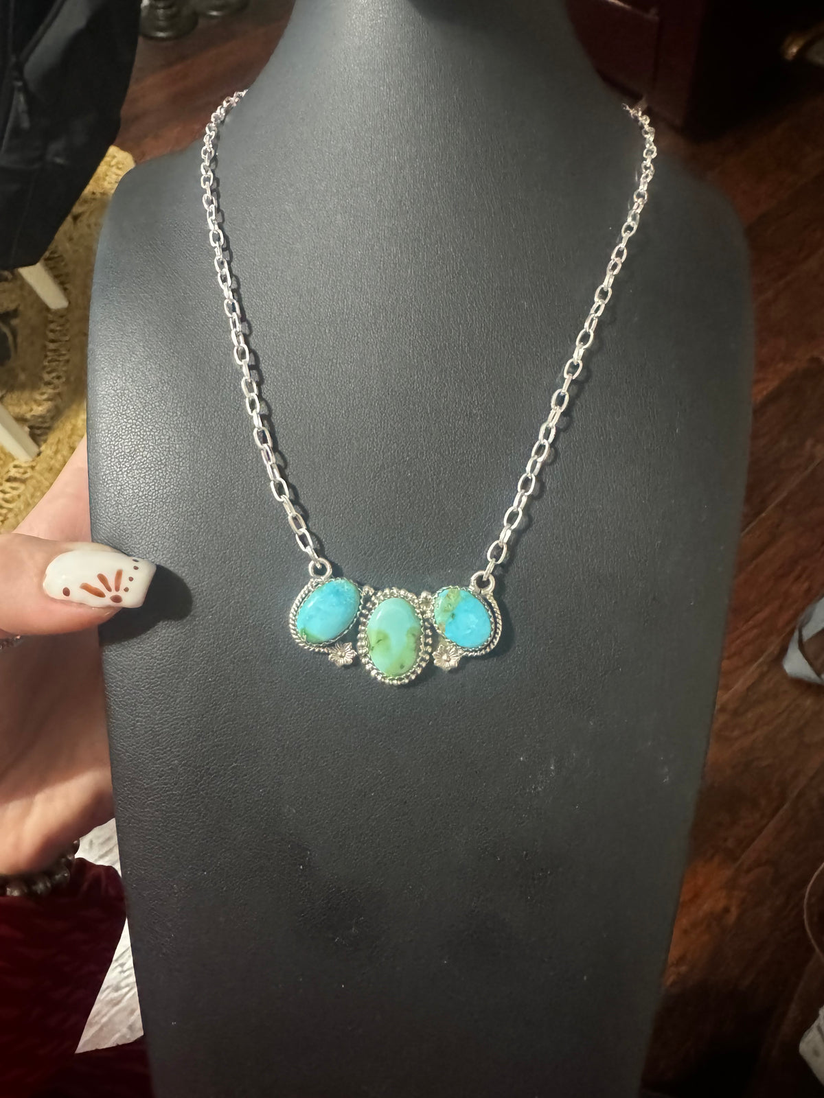 Sonoran gold turquoise 3 stone necklace
