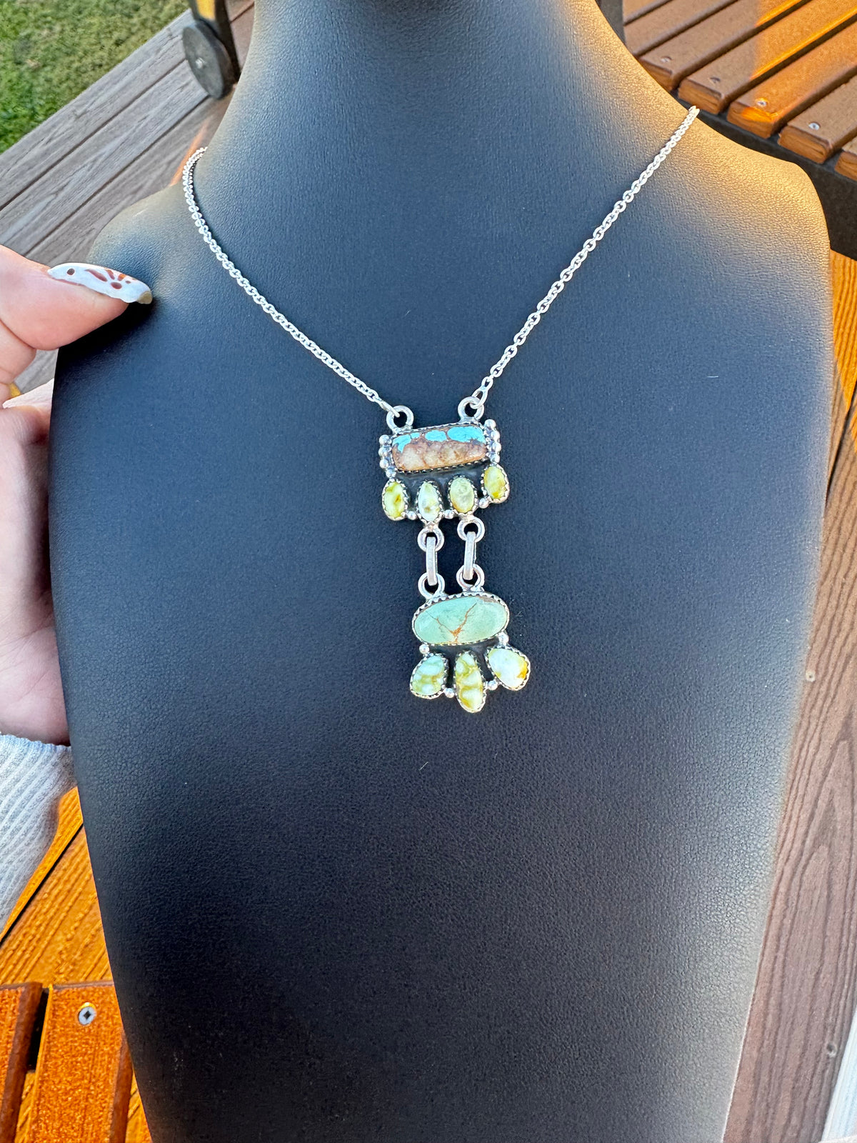 Turquoise and palomino drop necklace