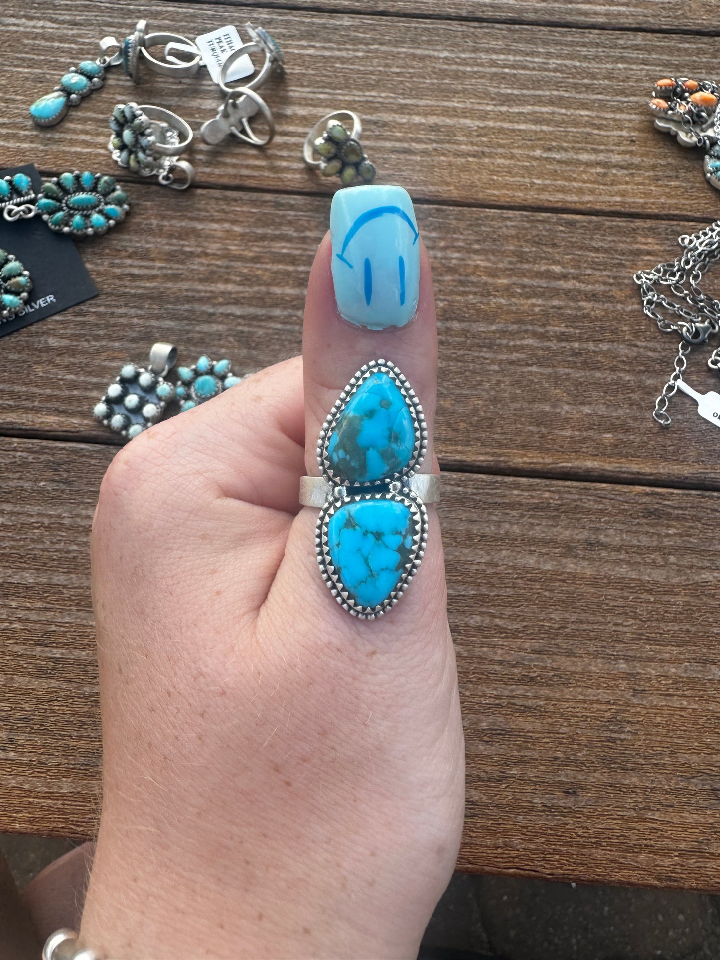 Two stone adjustable ithica peak turquoise ring