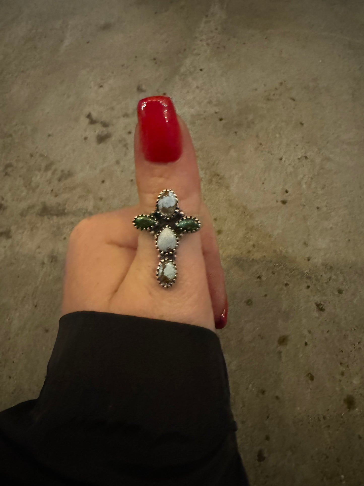 Golden hills turquoise and Sonoran cross adjustable ring