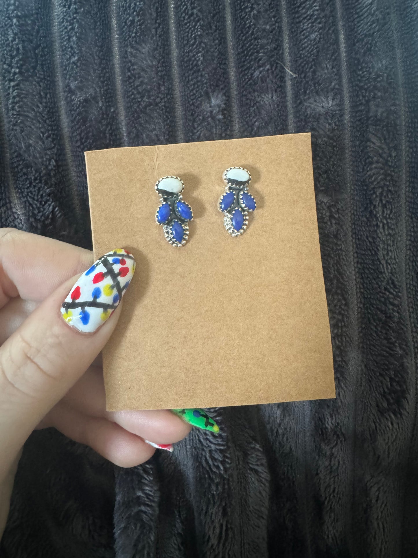 White buffalo lapis cluster studs
