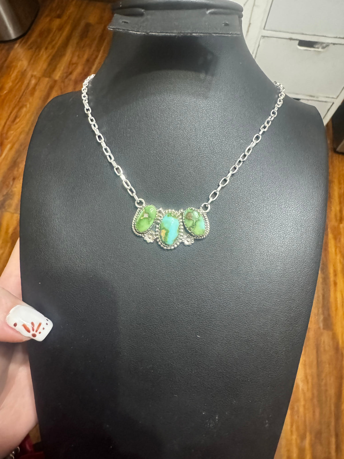 Sonoran gold turquoise 3 stone necklace