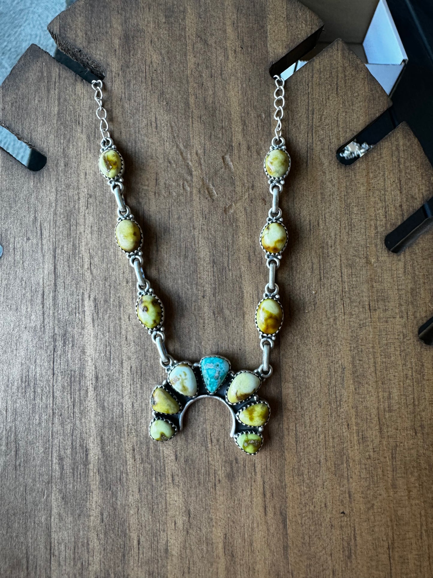 Palomino and blue bird turquoise Naja lariat necklace