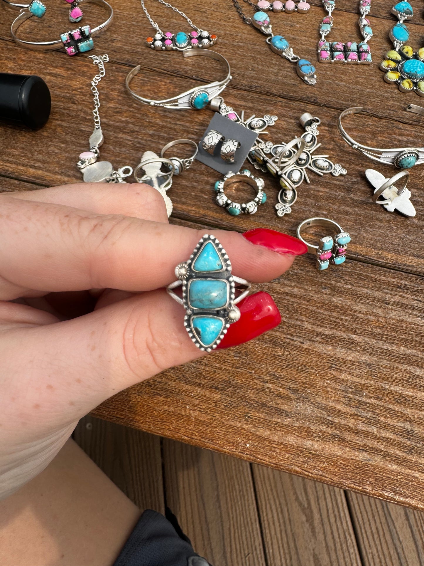 Sz 7 3 stone turquoise ring