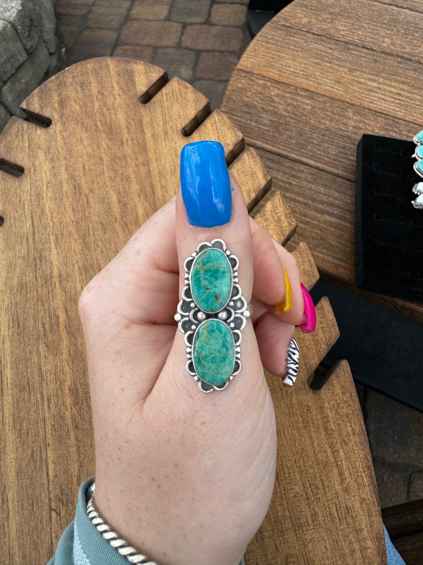 Two stone Kingman turquoise adjustable ring