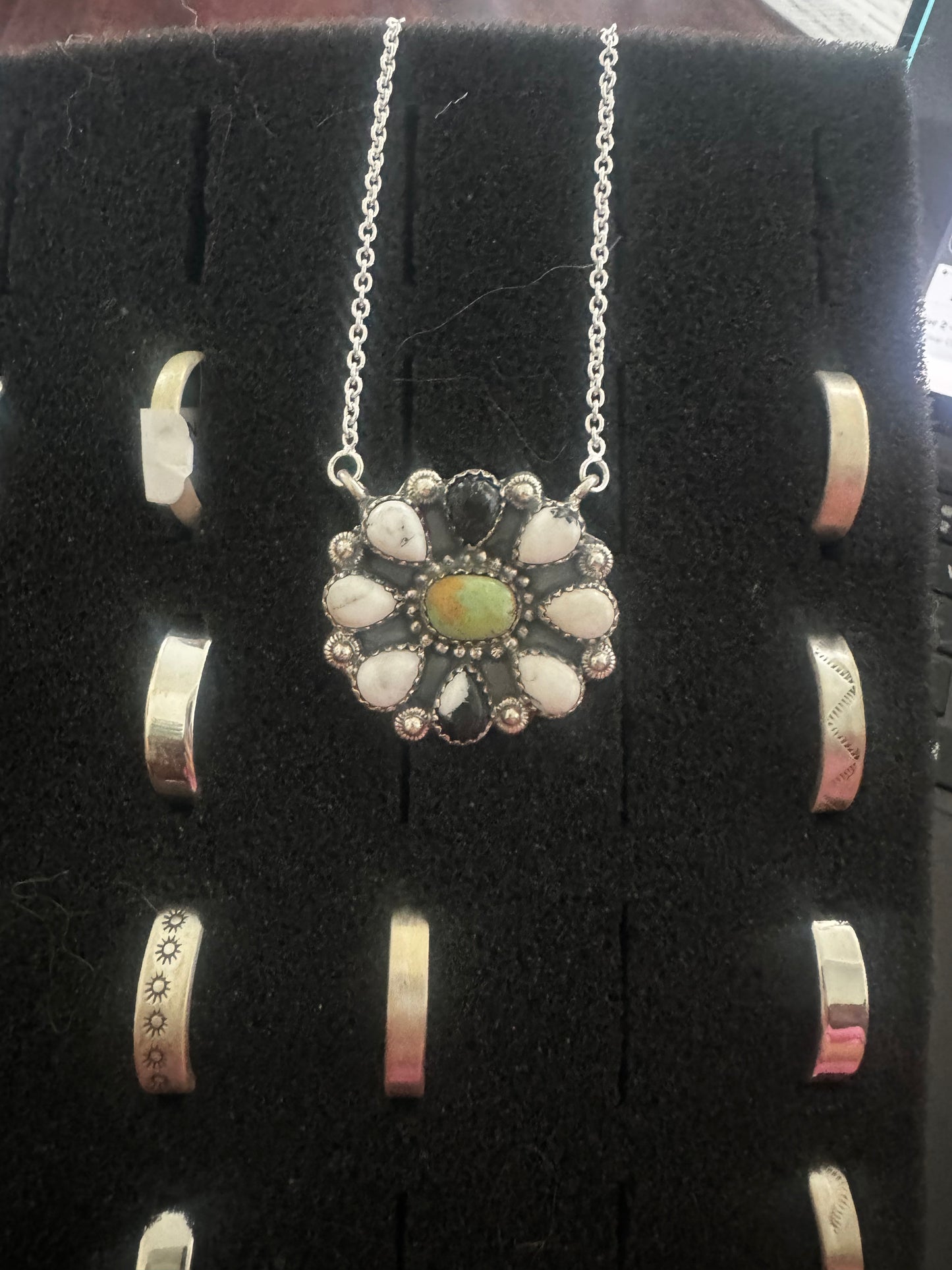White Buffalo and turquoise cluster necklace
