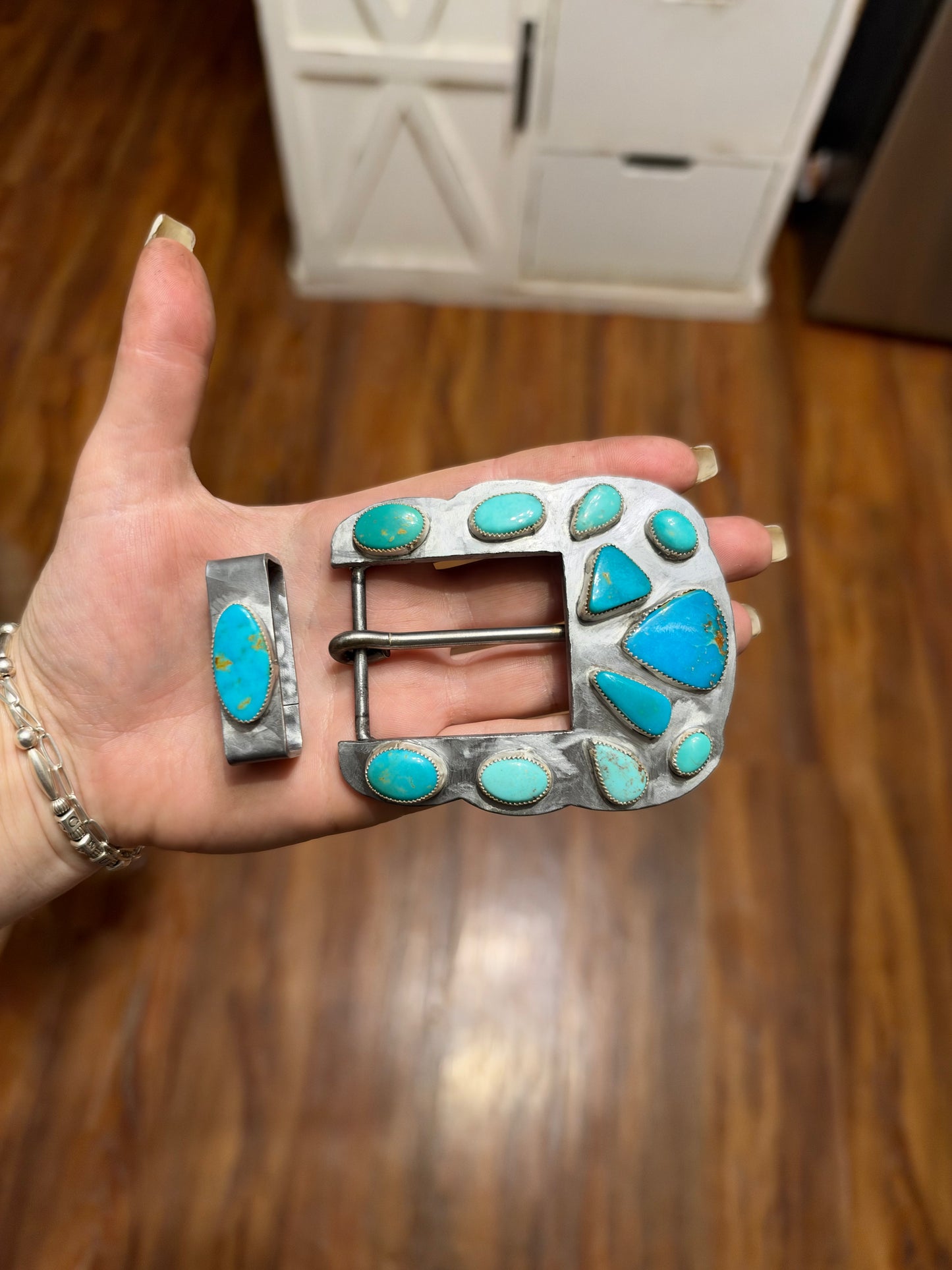 Mixed turquoise belt buckle and keeper