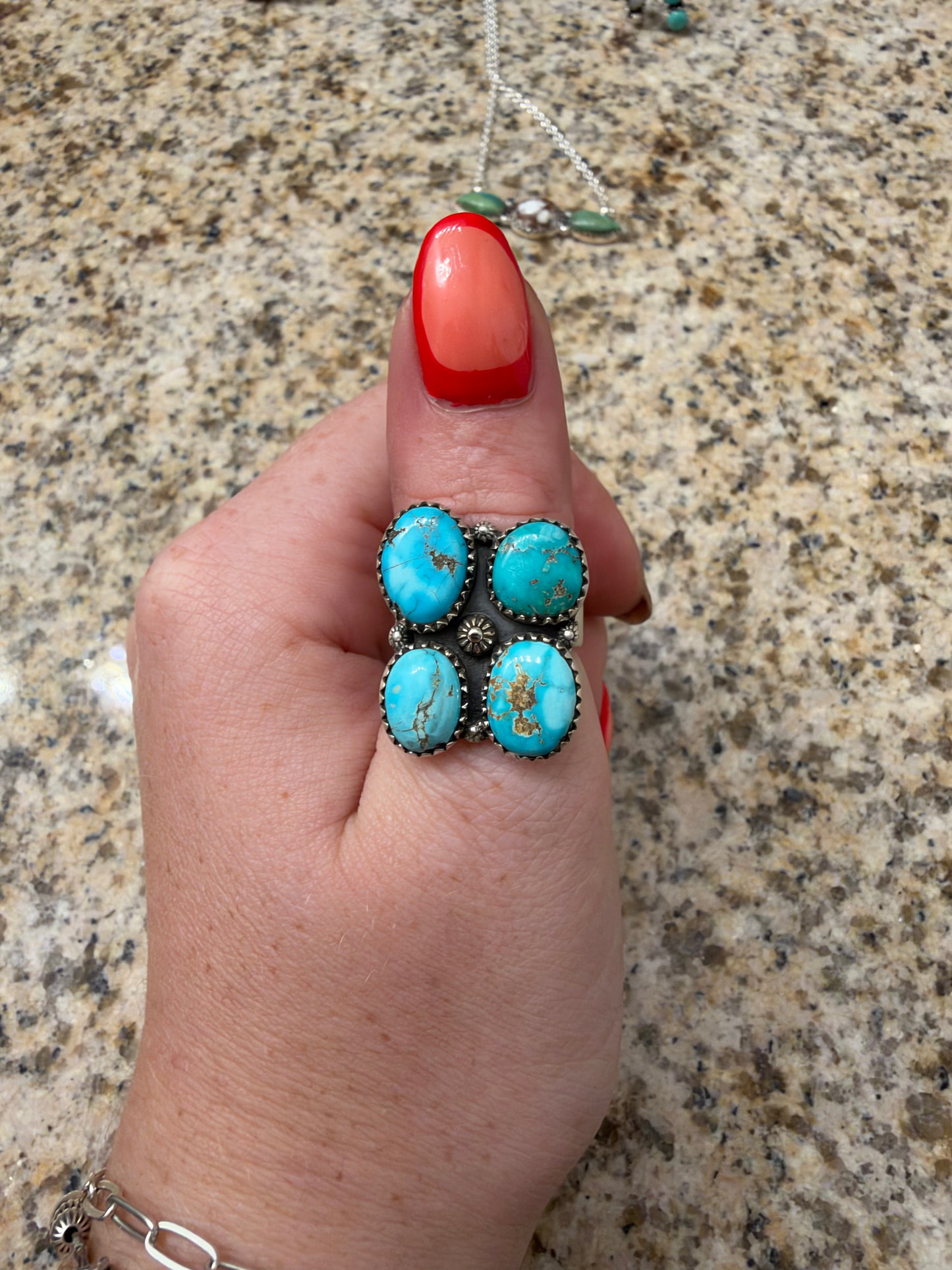 Whitewater turquoise adjustable cluster ring