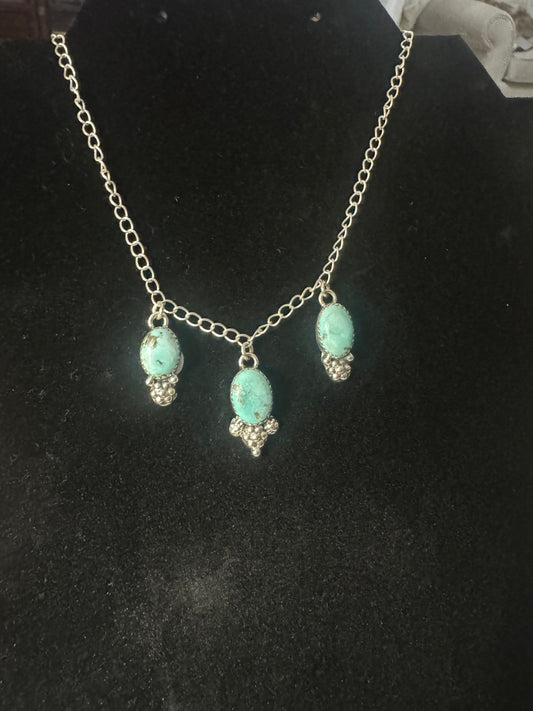 Bluebird turquoise 3 stone charm necklace