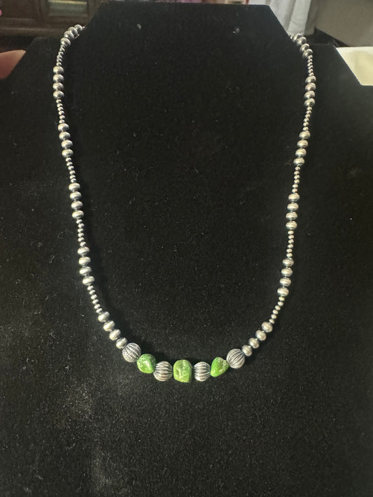 Graduated pearl melon and Sonoran gold turquoise necklace