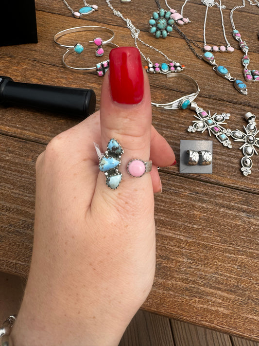 Pink conch and golden hills floater ring