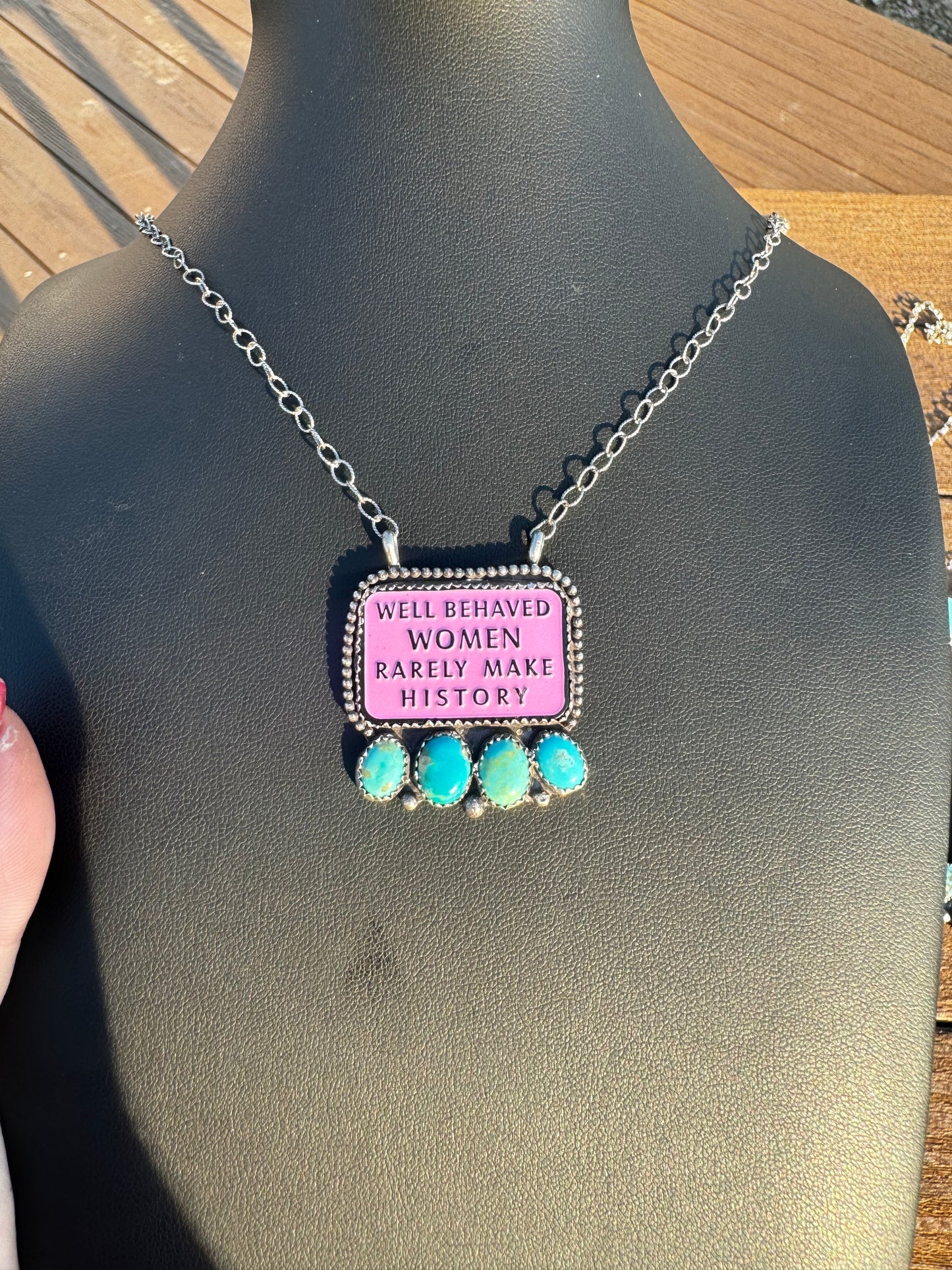 Well behaved women necklace with whitewater turquoise