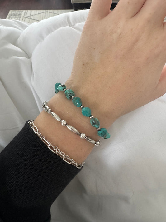 Pearl turquoise chunk stretch bracelet