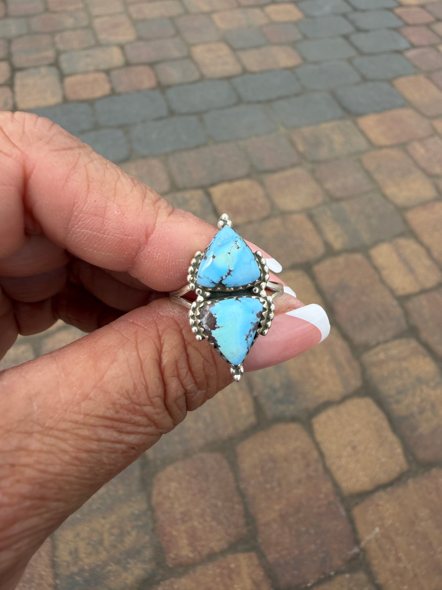 Sz 7 golden hills turquoise two stone ring