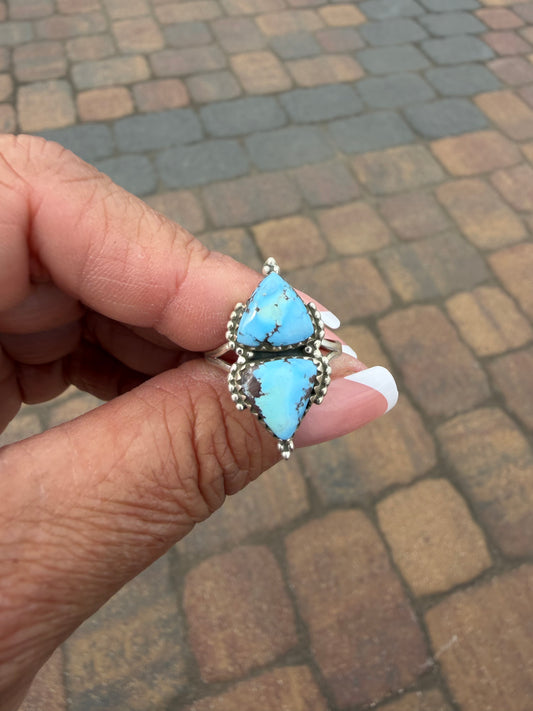 Sz 7 golden hills turquoise two stone ring