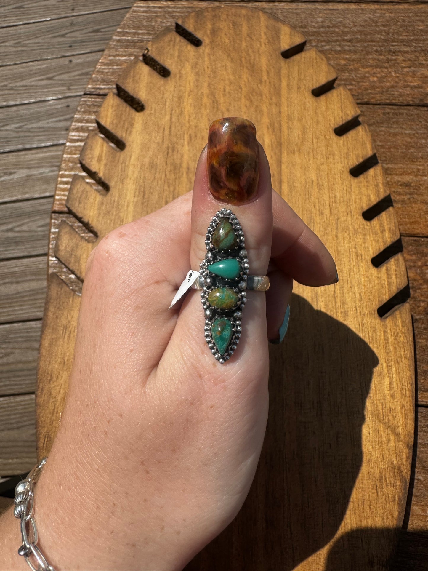 Turquoise 4 stone adjustable crawler ring