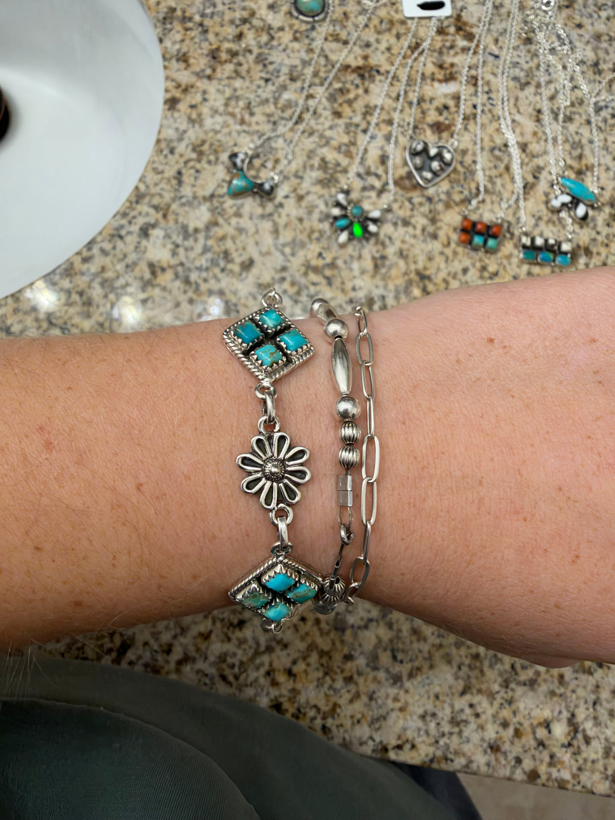 Kingman turquoise cluster chain bracelet