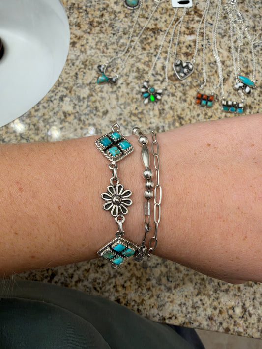 Kingman turquoise cluster chain bracelet