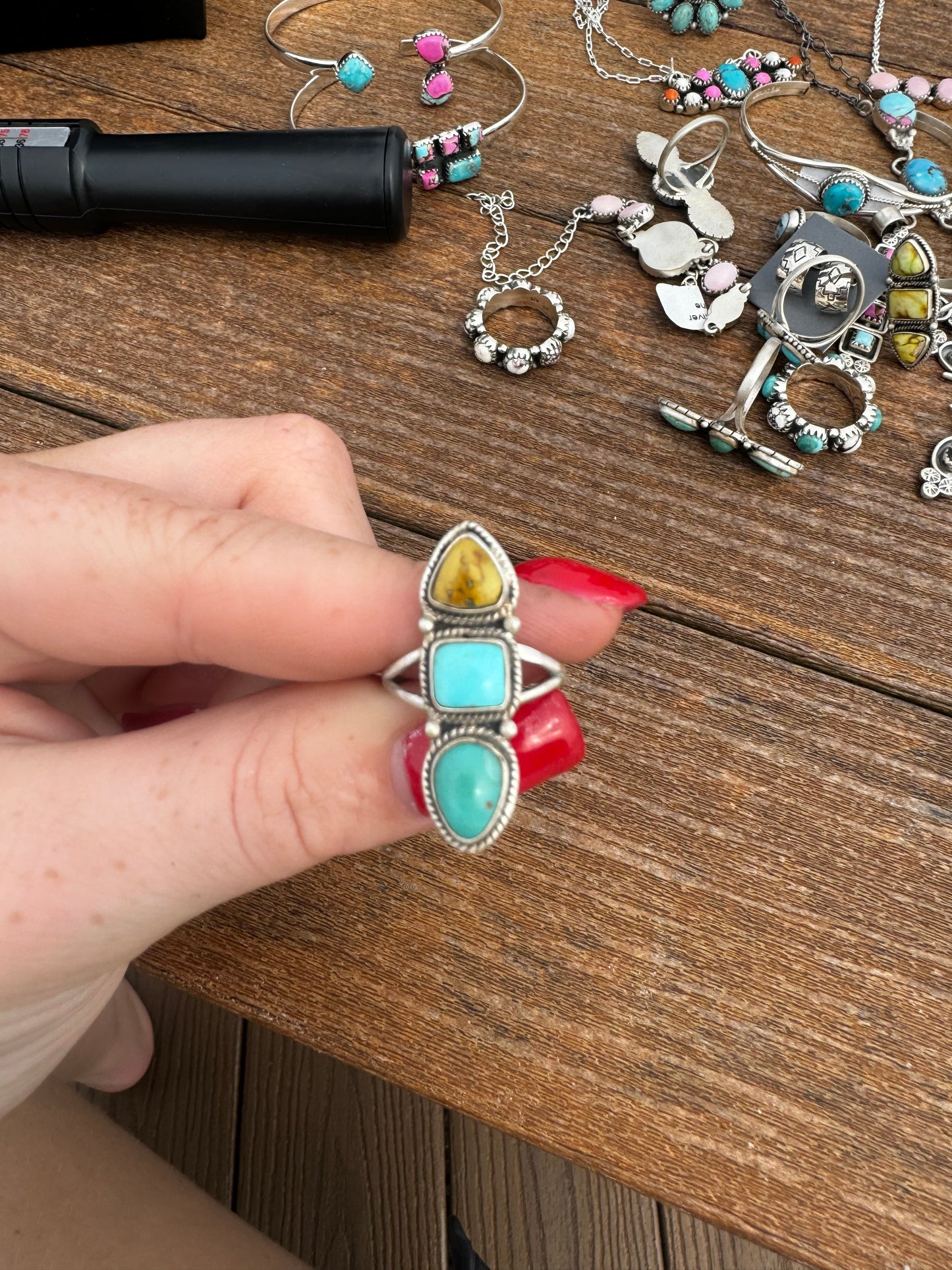 Sz 7 turquoise and palomino ring