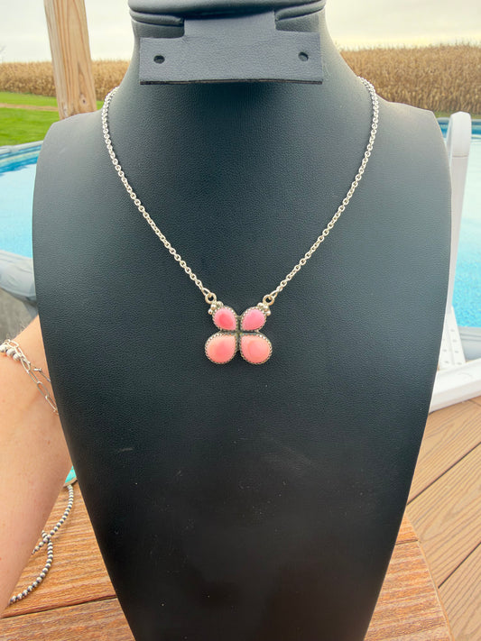 Pink conch 4 stone necklace