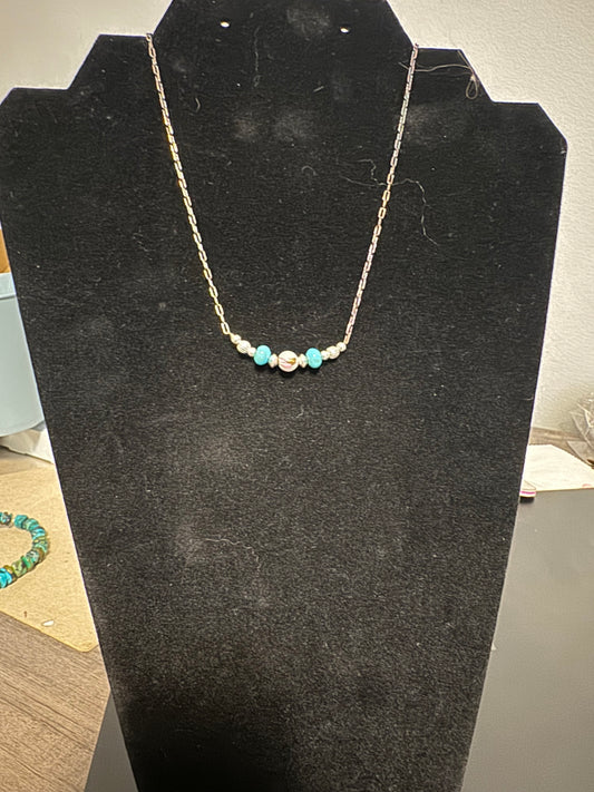 Cotton candy and turquoise bar necklace