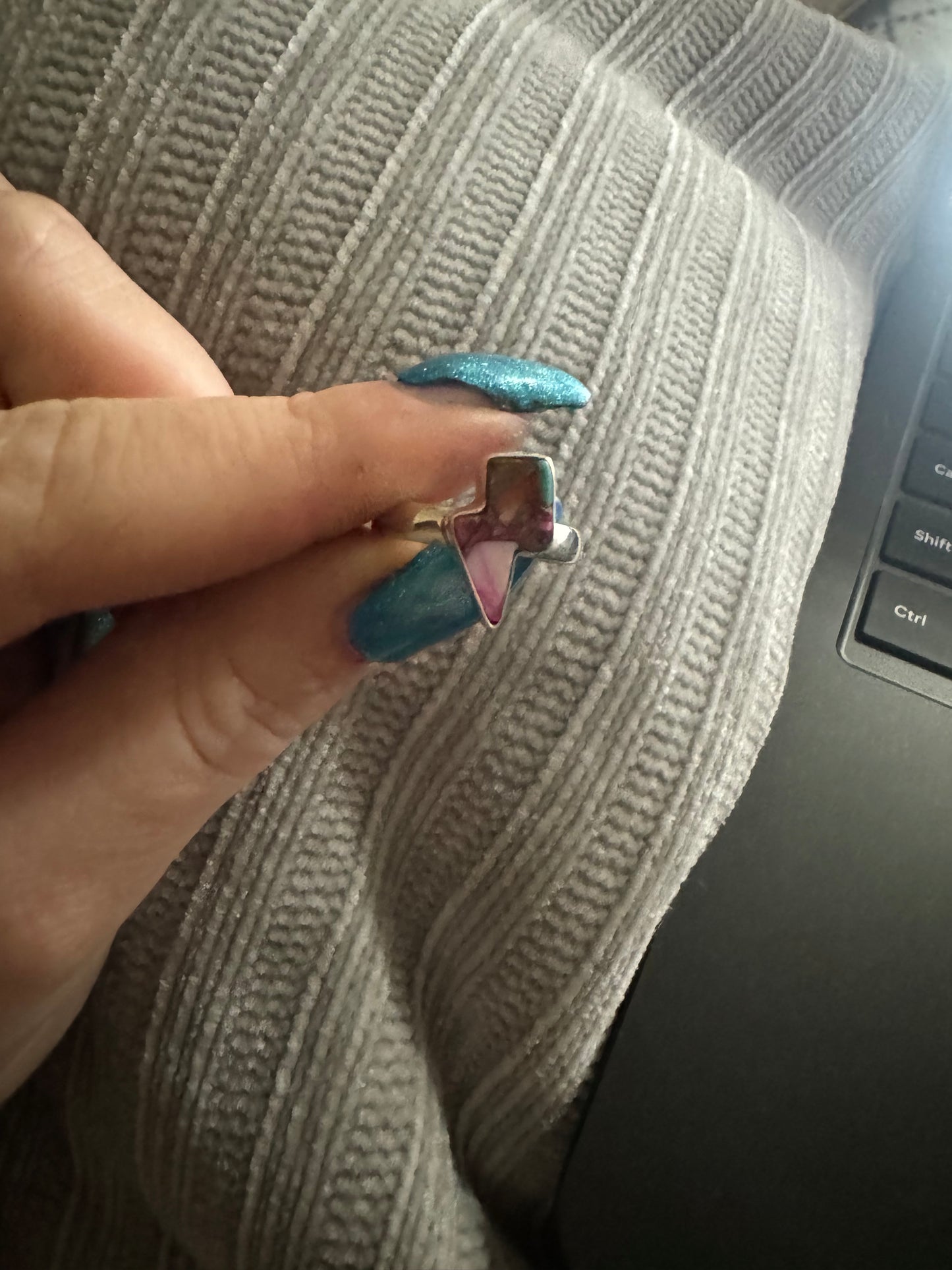 Sz 7 pink dahlia lightning bolt ring