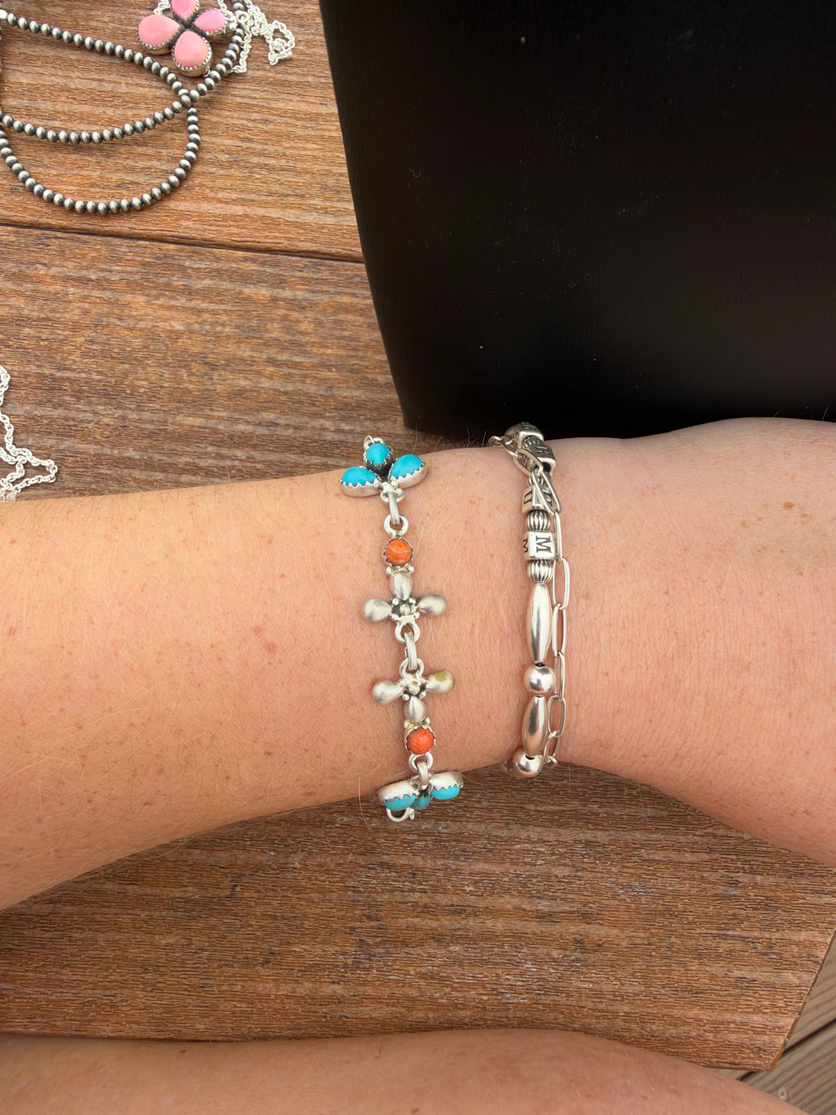 Turquoise and orange Mojave chain bracelet