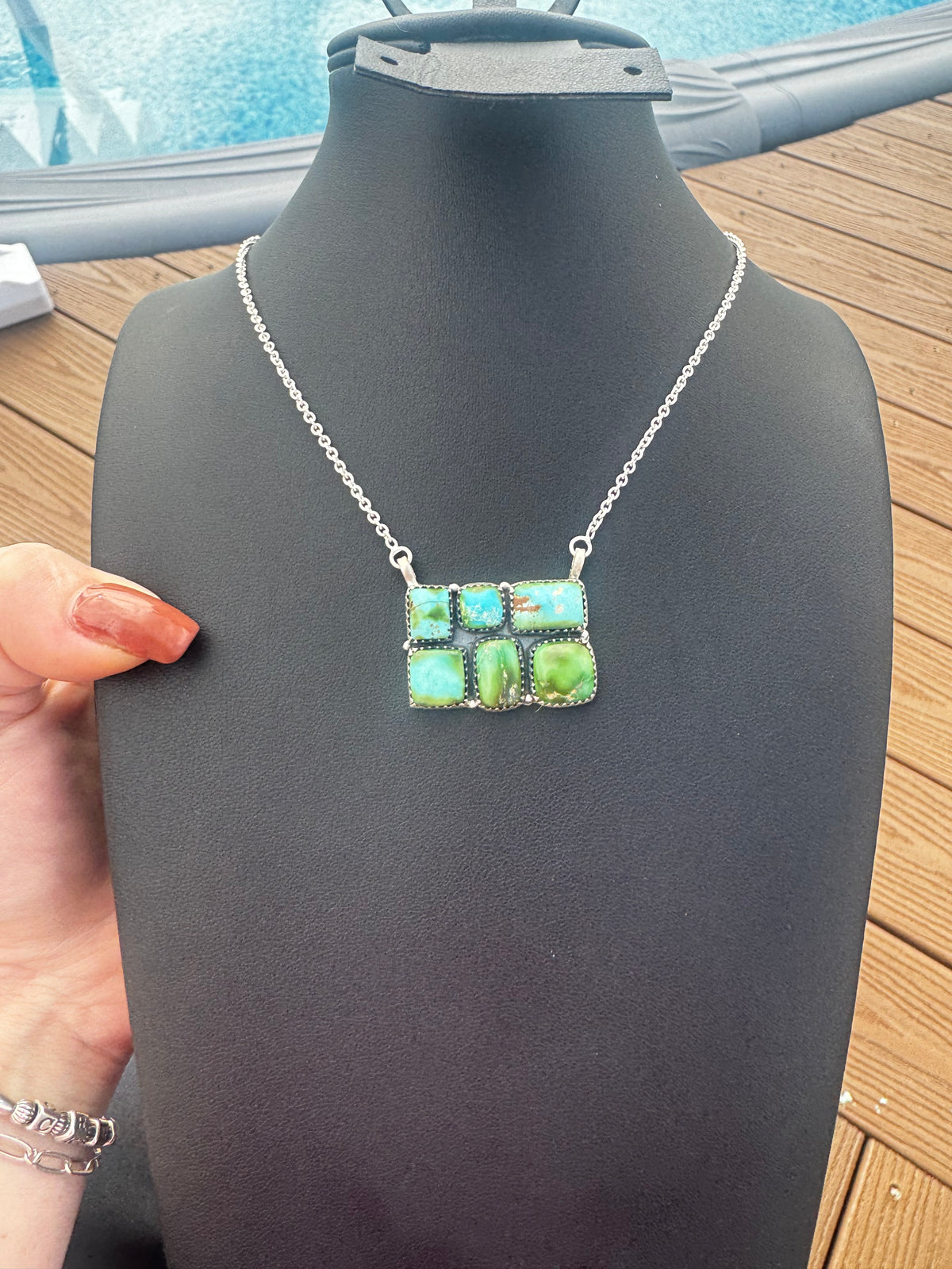 Sonoran gold turquoise double bar necklace