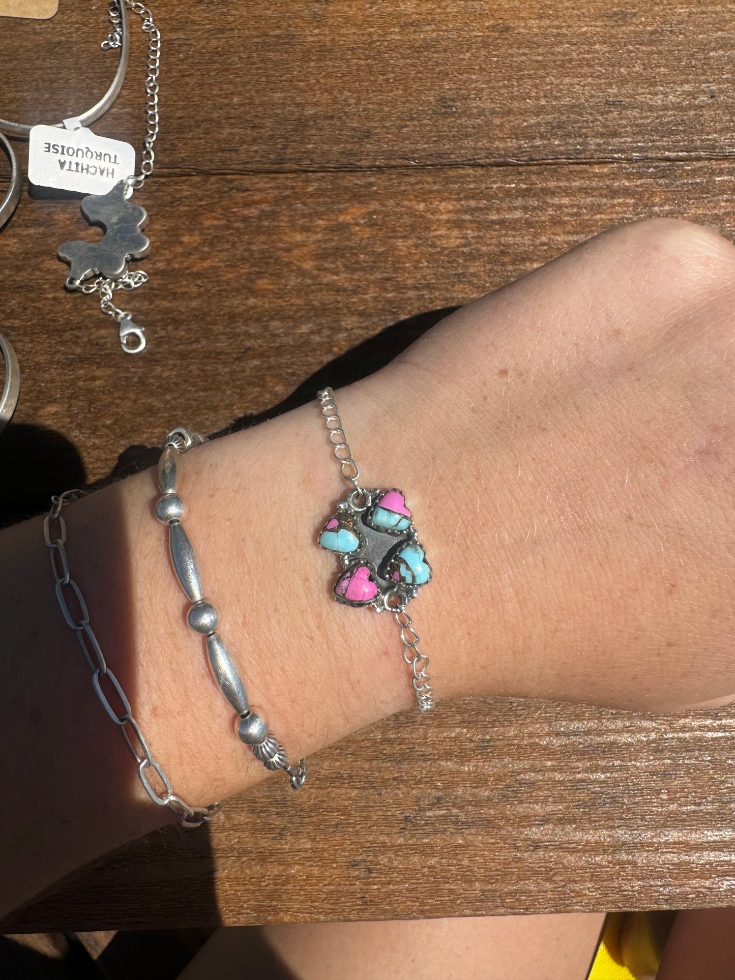 Cotton candy heart chain bracelet