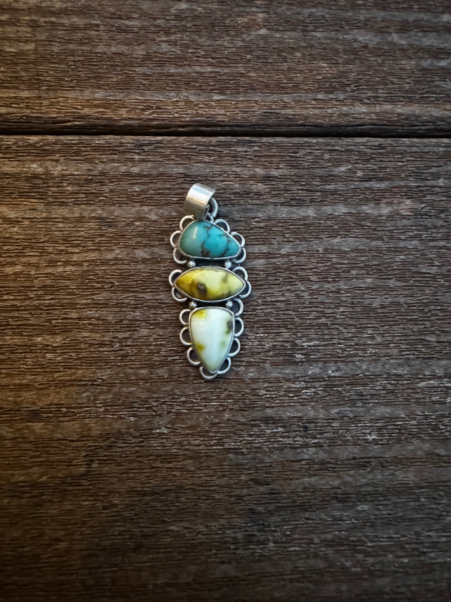 Palomino and turquoise 3 stone pendant