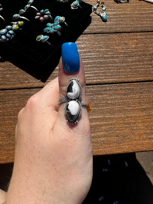 White Buffalo two stone adjustable ring
