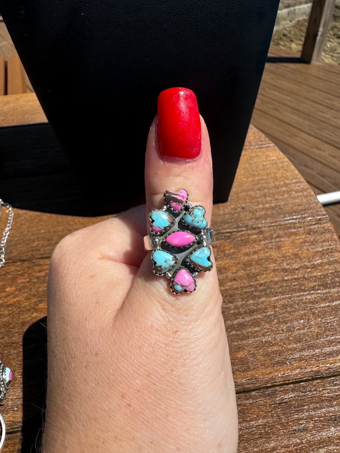 Cotton candy heart adjustable ring