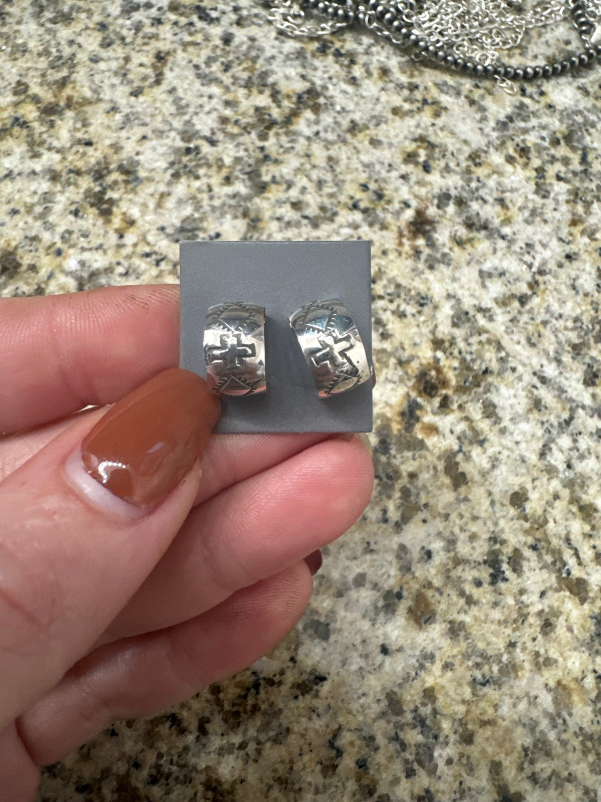 Huggie stamped hoop studs