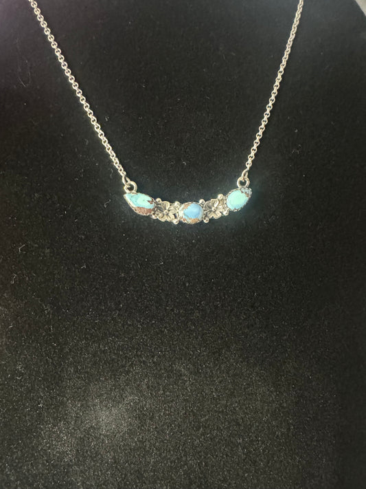 3 stone golden hills turquoise bar necklace